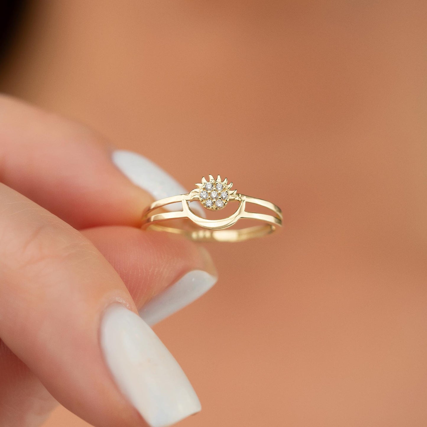 14k solid gold sunflower ring