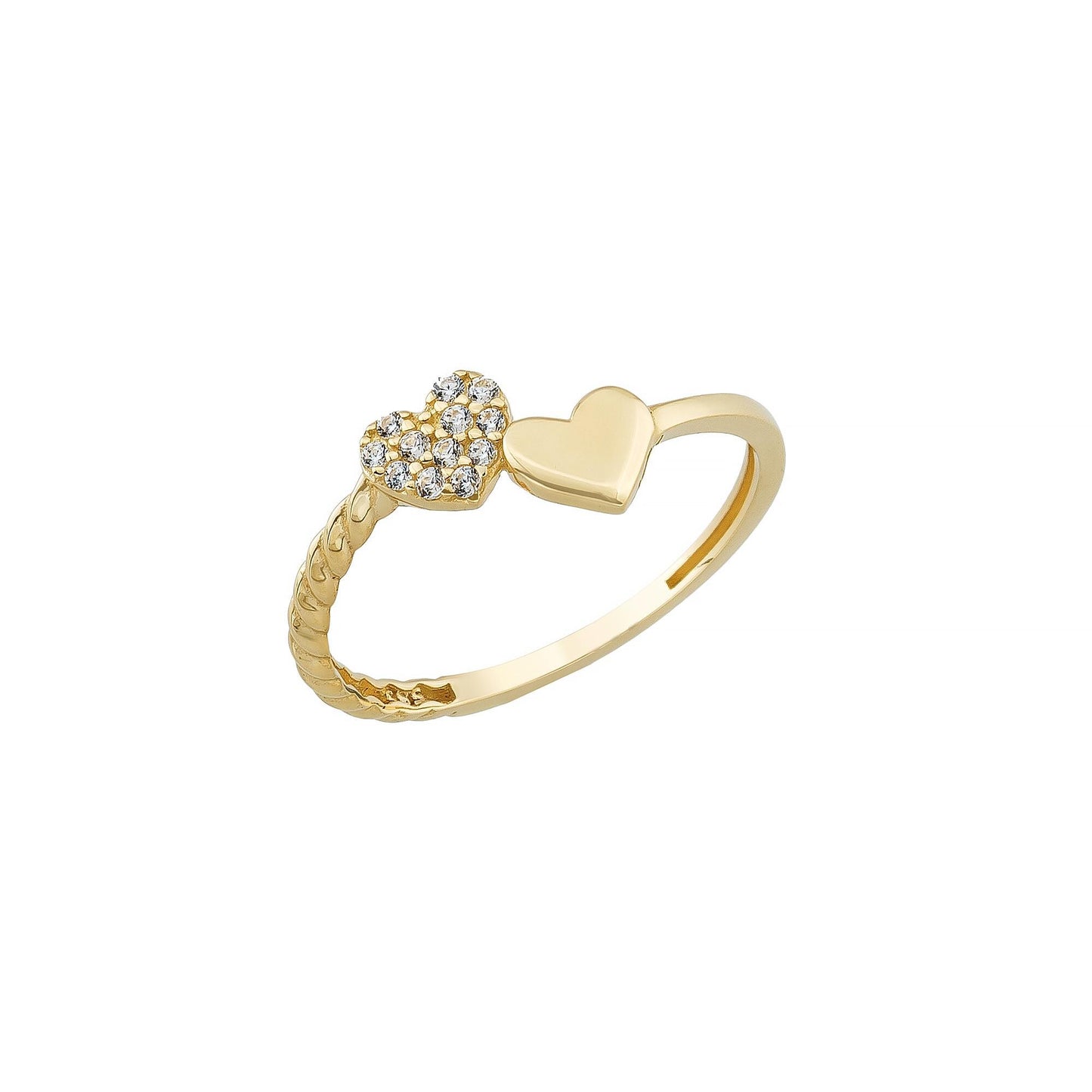 14K Solid Gold Double Heart Open Ring for Women Girl – Dainty CZ Band – Perfect Gift Romantic Jewelry